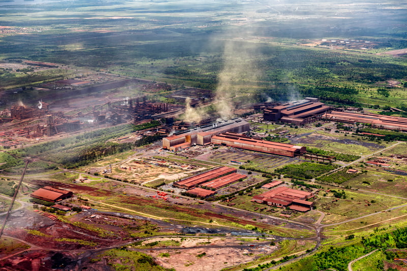 Aerial view of a bauxite mine exploitation and aluminum production