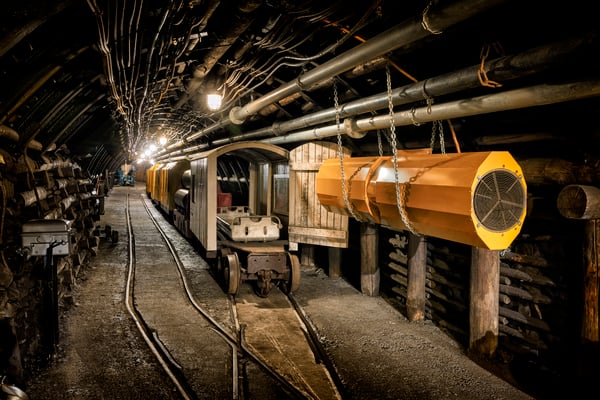 Hard-coal-mine-underground-corridor-with-steel-support-system-electrical-equipment