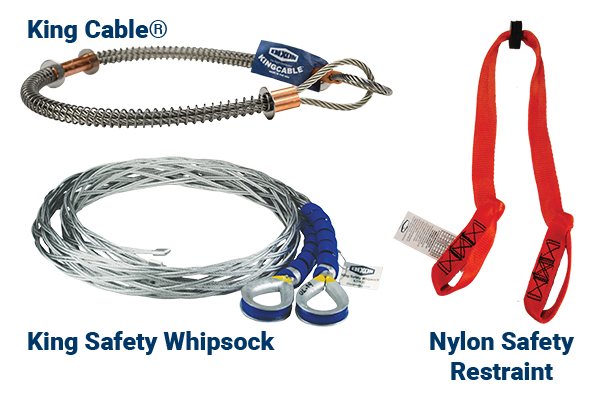 Dixon hose restraints including King Cable, King Safety Whipsock, and nylon safety restraints