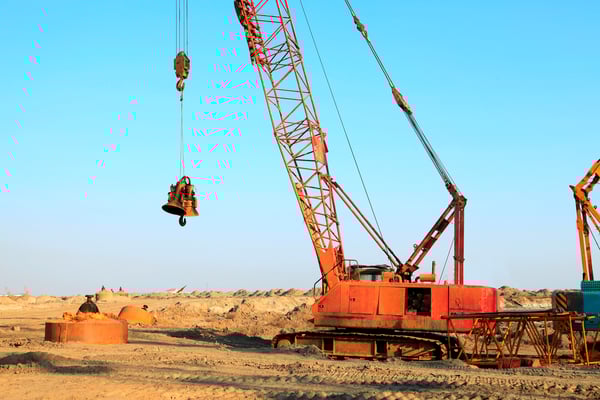 Crawler crane at a construction site