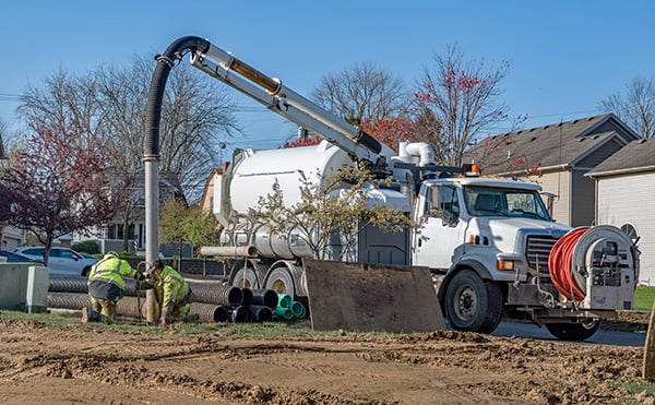 Hydro excavation in action at a construction site