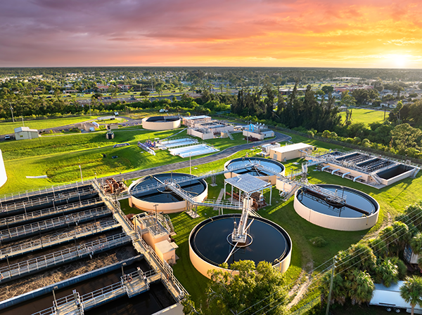 Floating biogas digesters at a wastewater treatment plant